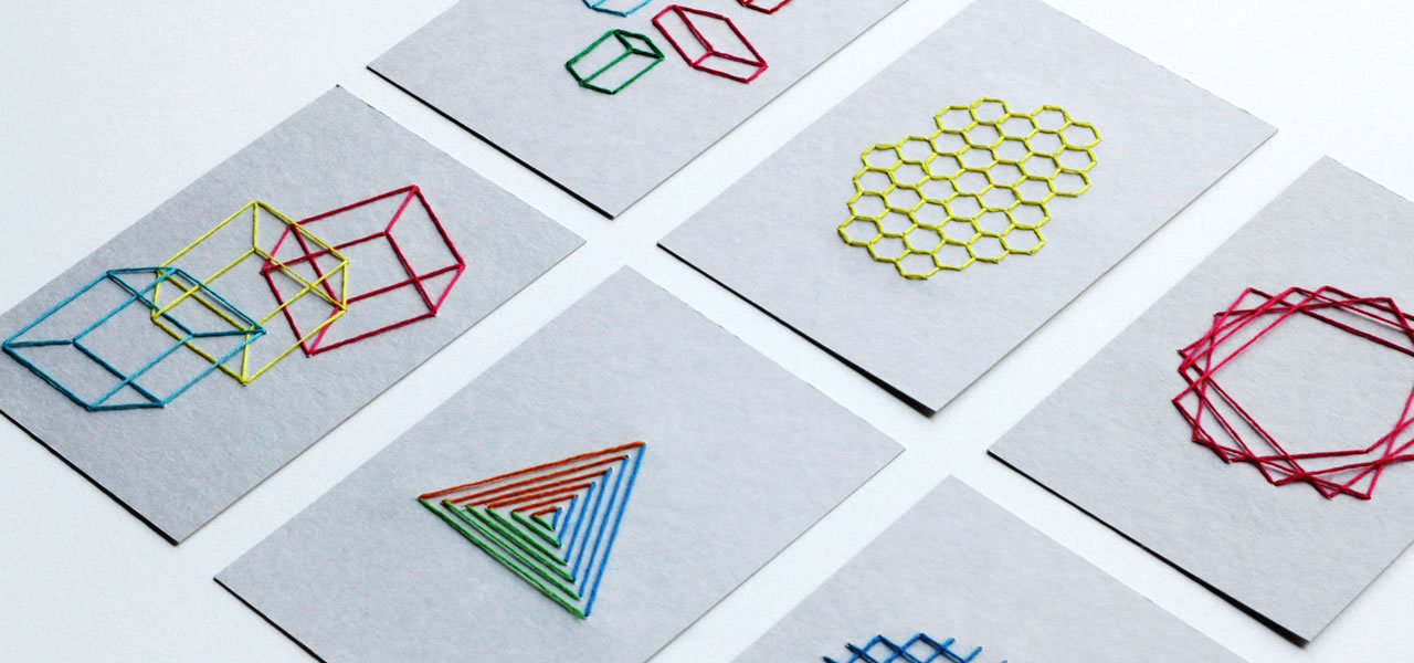 geometry embroidered postcard